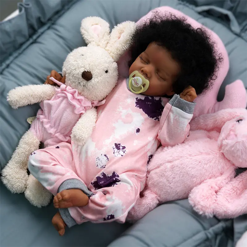 BABESIDE Lifelike Reborn Baby Dolls Black -17Inch Baby-Soft Body & Curls Realistic-Newborn Baby Doll African American Real Life Baby Dolls Cloth Body with Gift Box for Kids