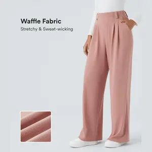 Halara High Waisted Plicated Side Pocket Wide Leg Waffle Work Pants
