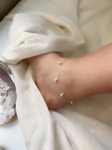 Silver Freshwater Pearl Anklet, with Dainty S925 Silver Chain, Bridal Wedding Anklet