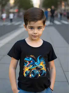 Boy's Dinosaur Print Short Sleeve T-Shirt, Casual Comfy Round Neck Tee for Summer, Kid's Clothes for Daily Wear, Funny Graphic Shirt