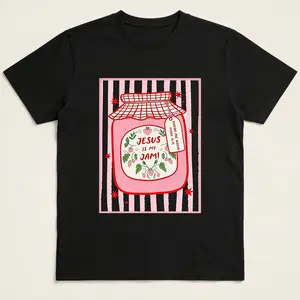 Jesus Is My Jam Strawberry Jam Jar Graphic T-Shirt, Pink Washed Christian Tee with "Make His Mercy Known" Tagline