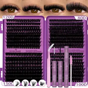 Large Capacity Eyelash Clusters Kit, D Curl  Mixed Length, Light Soft False Lashes, Individual Lashes Thick Cluster Lashes, Waterproof Long-Lasting, Includes Bond&Seal Brush and Tweezer, Beginner Friendly