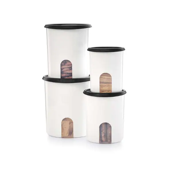 Tupperware 4-Piece Airtight Round Transparent Food Storage Containers, Kitchen Home Organizer Jars with Versatile Functions