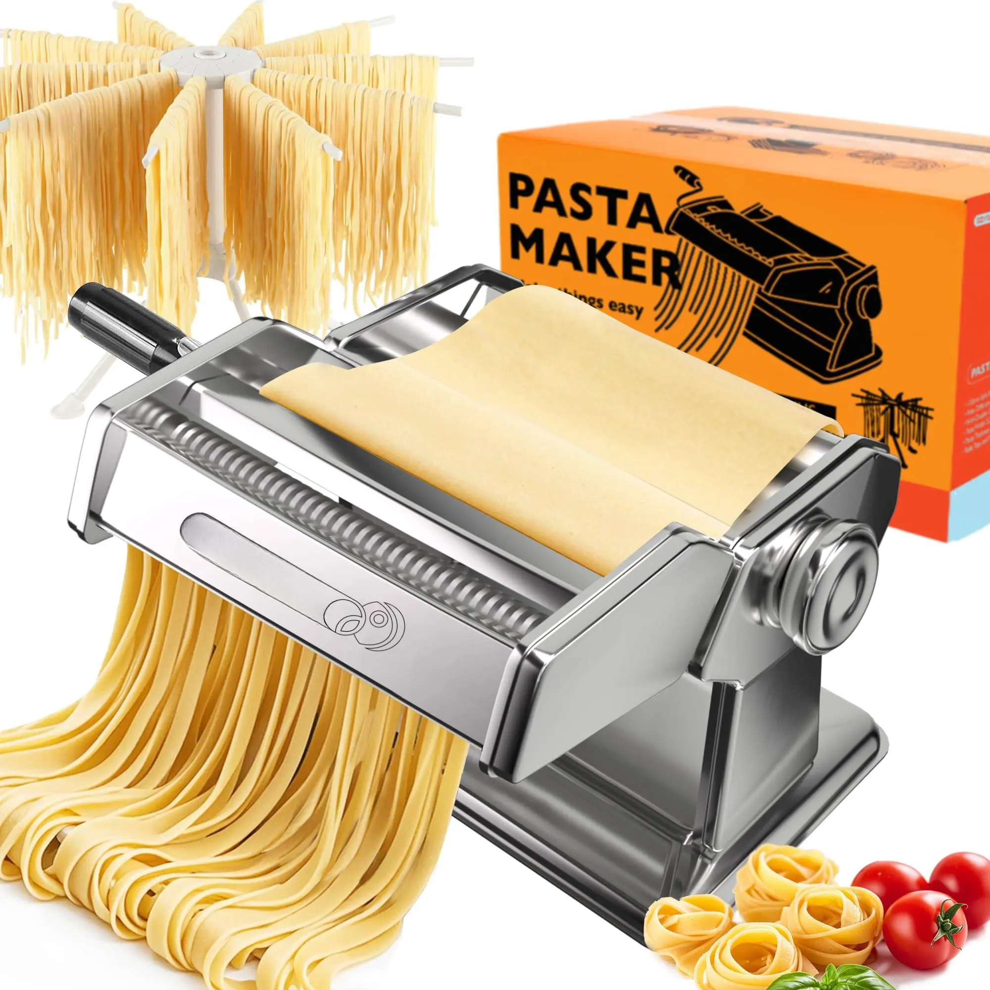 Pasta Maker Machine Set With Drying Rack Noodle 9 Adjustable Thickness Settings  Gifts For Her 2-in-1 Rollers & Spaghetti Fettuccine Lasagna More