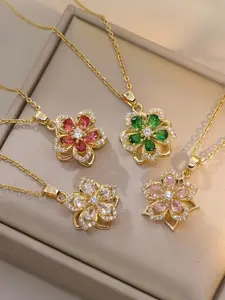 Elegant Women's Rotating Five-Petal Flower Necklace, Stylish Stainless Steel Valentine's Jewelry, Perfect Gift for Her