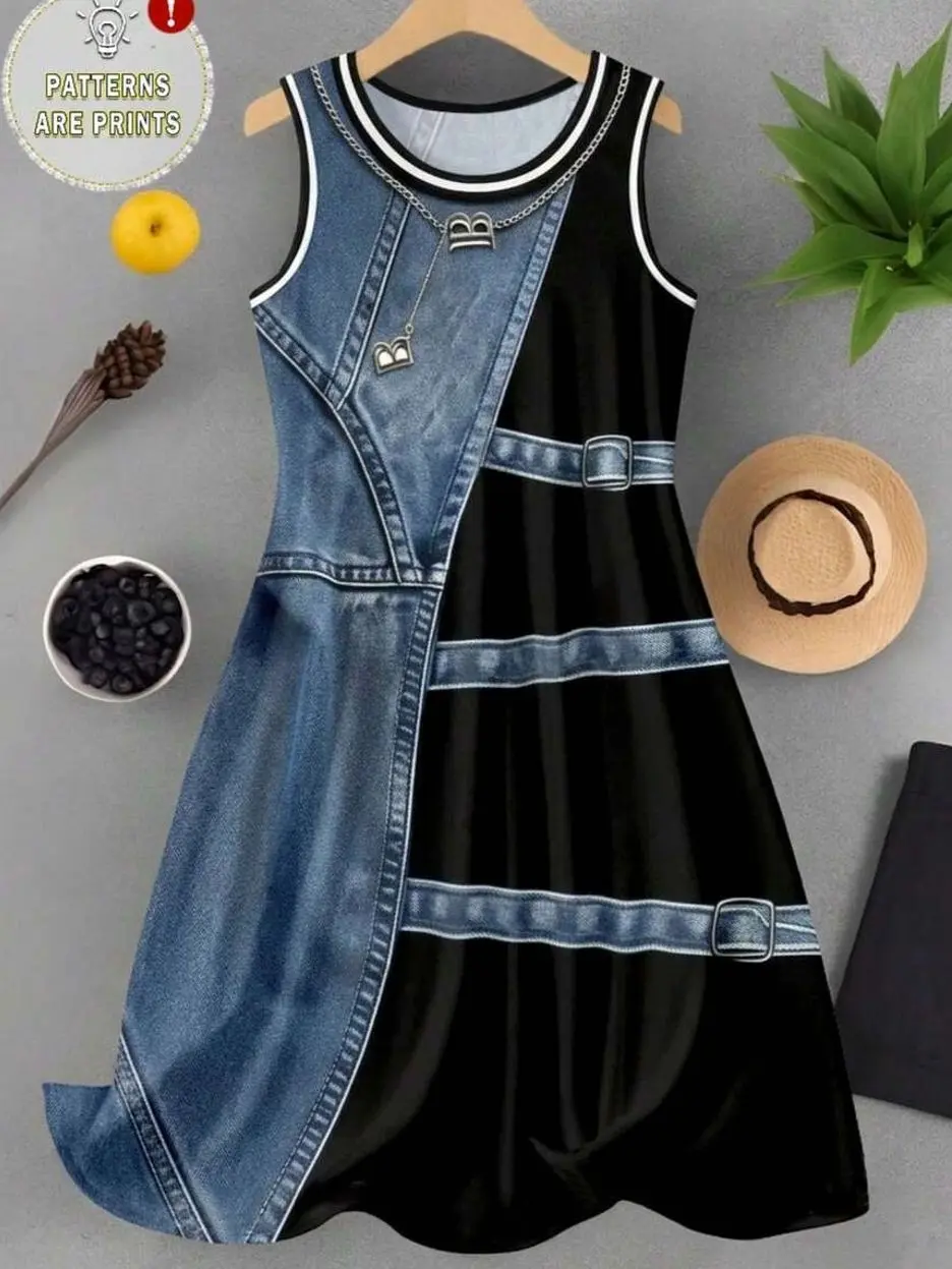 Plus Size Sunflower Tank Dress, Casual Crew Neck Sleeveless Summer Dress for Women