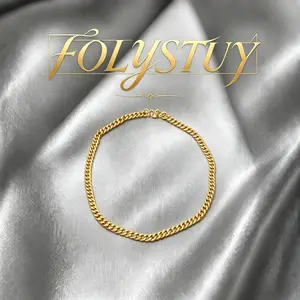 [FOLYSTUY(YNY06)]Classic Slim Polished Cuban Link Necklace, Premium Glossy Gold Tone Thin Interlock Curb Chain With Easy Hook Clasp, Lightweight Minimalist Neck Accessory For Single Or Layered Wear, Fashion Gift For Men & Women Daily Street Outfits