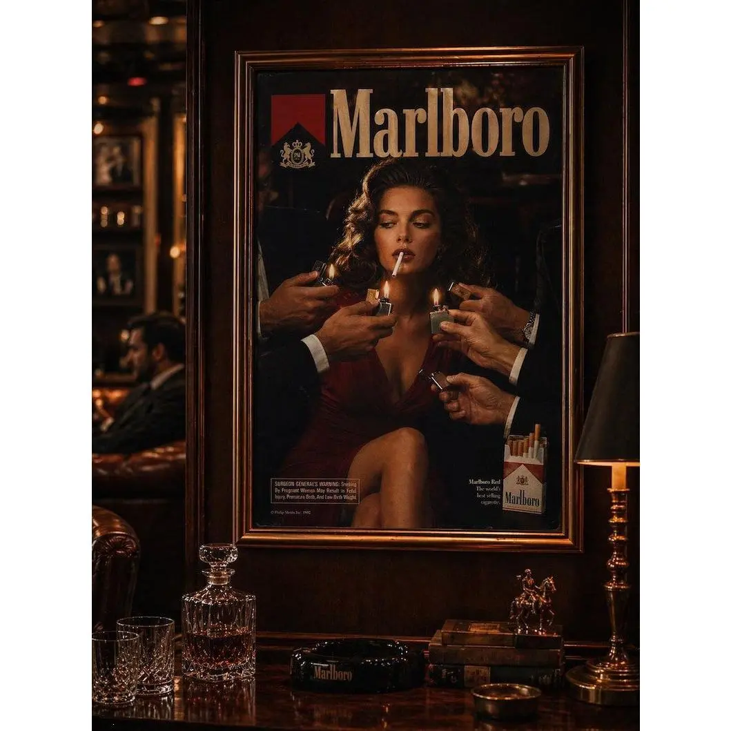 Vintage Marlboro Poster 90s Lounge Wall Art, Retro Cigarette Ad Print - (Unframe)
