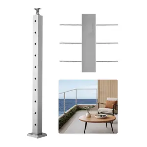 VEVOR 1-Pack Cable Railing Post, 36x2x2 In Horizontal-Hole Deck Railing Post with Pre-Drilled Holes, Stainless Steel Cable Rail Post with Horizontal and Curved Bracket, Silver, 1JZLGZXYS91466KZK001V0Summervibes