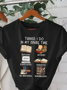 Bookworm Style Casual Graphic Prints Cotton T-Shirt, Soft Breathable Oversized Fit, Perfect for Home Reading & Book Lovers