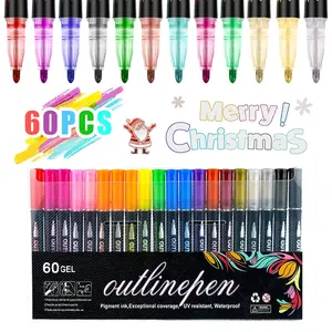 8/12/24/36/48/60 Color Dual Line Contour Markers, Super Shiny Curve Glitter Markers, Automatic Outline Metal Color Markers, Doodle Painting Pens, Art Markers Pen