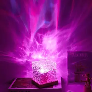 LED Water Ripple Ambient Night Light USB Rotating Projection Crystal Table Lamp RGB Dimmable Home Decoration 16 Color Gifts