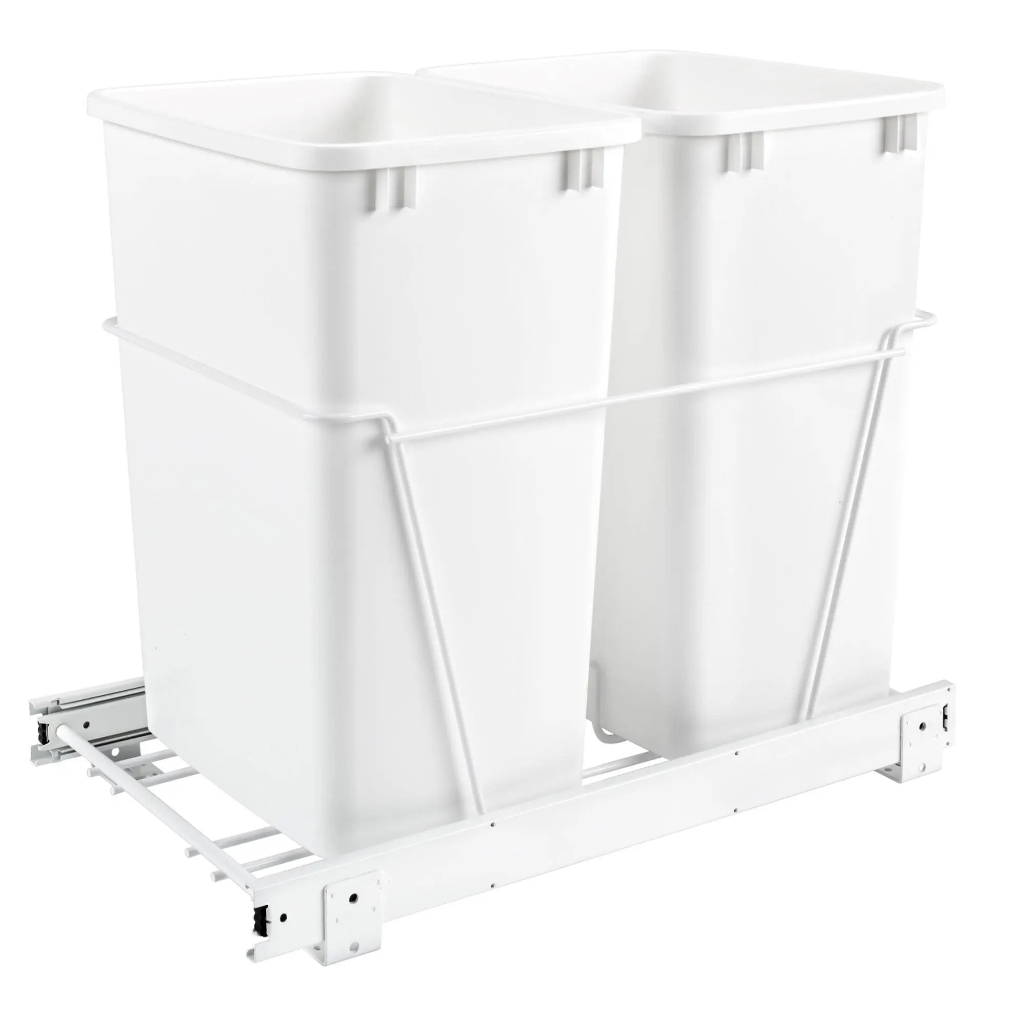 Rev-A-Shelf Double Pull Out 35 Qt Trash Can for Kitchen, White, RV-18PB-1