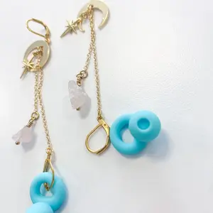 Rose quartz and moon earrings for Loop earplugs, sensory earrings, earplug earrings, ADHD autism accessory, festival gig anti loss earrings