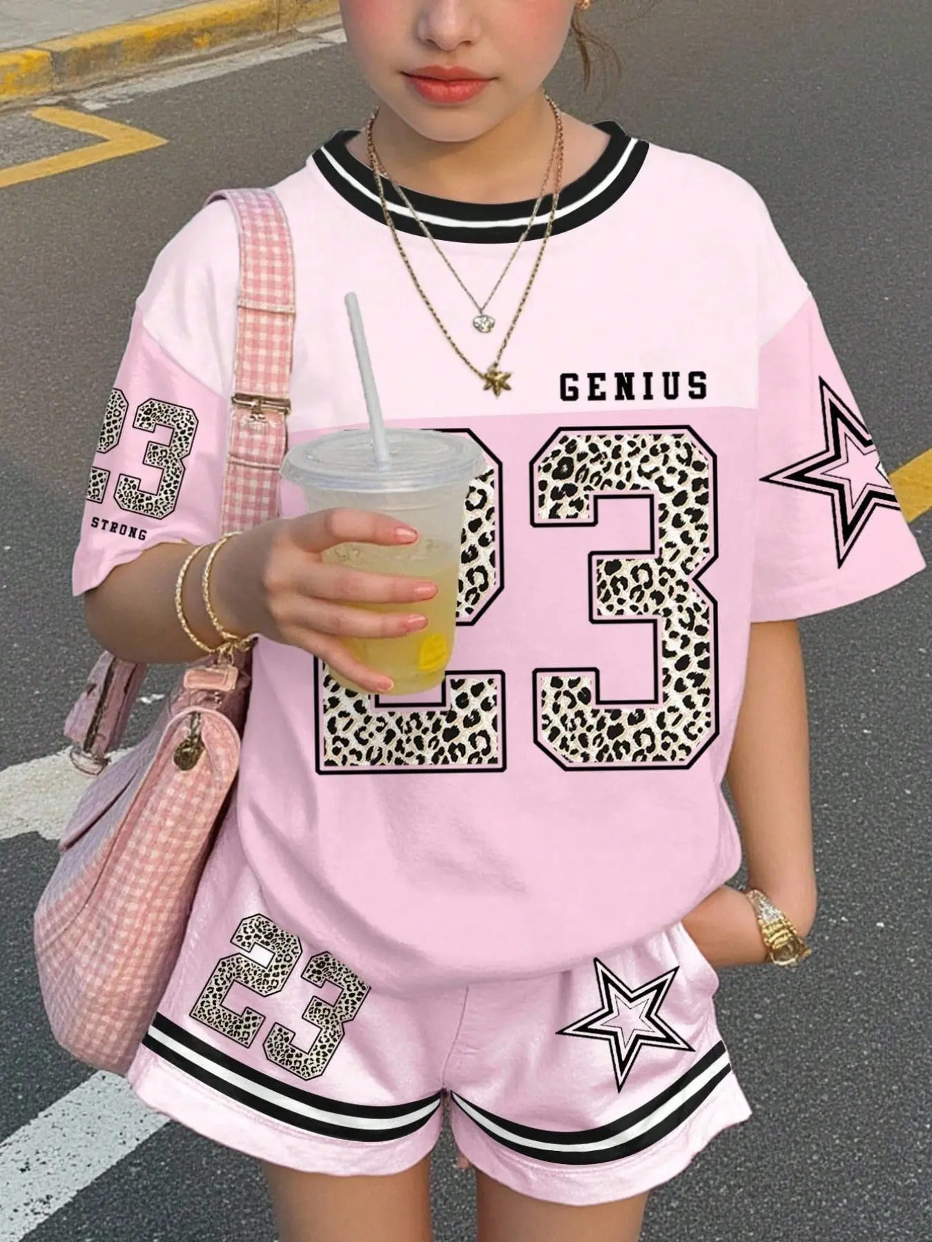 Teen Girls & Cotton Set, Colorblock Casual Sporty Short Sleeve T-Shirt & Shorts, Summer Outdoor Vacation Cycling School, Summer Clothing Set