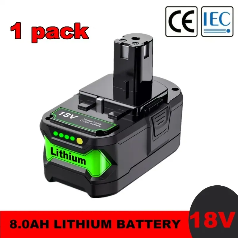 1/2/4 Pack 8000mAh for Ryobi P108 18V High Capacity Lithium Ion Replacement Battery for Ryobi 18V ONE+ P102 P103 P104 P105 P106 P107 P109 P122 For Ryobi 18Volt Cordless Power Tools