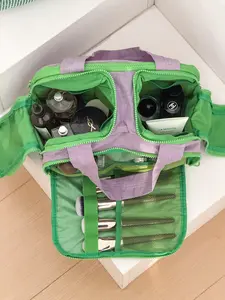 Plaid Handheld Makeup Bag, Large Capacity Travel Organizer, Color Contrast, Portable Storage for Cosmetics, All Seasons Use, Travel Cosmetic Bags, Handheld Cosmetic Pouch