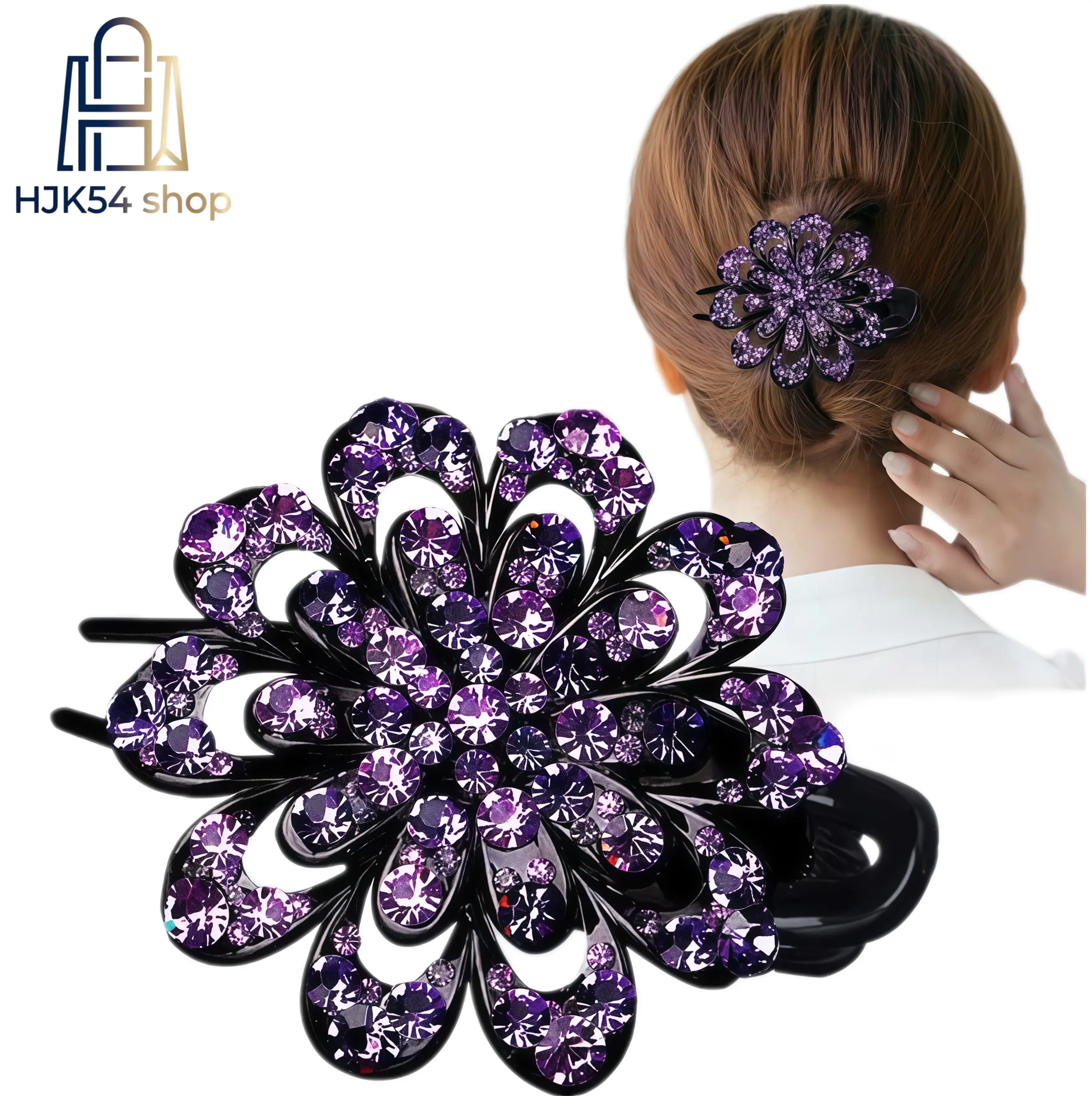 Floral Crystal Hair Claw Clip for Women, Glamorous Multicolor Rhinestone Jaw Clip with Strong Hold for Wedding & Evening Party Updos, Secure Grip, Claw Clip Style