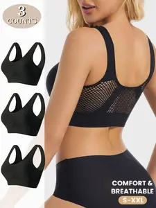 3 Pack Women's Non-Wired Everyday Bras with Inner Pads, Medium Support, Perfect for Fitness and Daily Use, Fitted Backless Style, Mesh Wireless Sports Bras, Breathable Bra