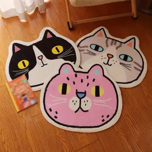 Cute Cat Head Rug, Kawaii Rug, Soft Plush Bedroom Carpet, Imitated Wool Material, Multicolor Home Decor Mat for Living Room & Bedroom, Soft Shaggy Area Rug