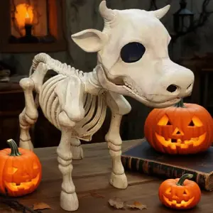 Halloween cow and horse skeleton ornaments, horror Halloween animal skeleton decorations, resin pet skeleton decorations, suitable for indoor and outdoor haunted house family parties, Halloween gifts