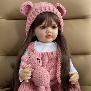22inch 55cm Reborndoll Babydolls Full Body  Reborn Realistic Lifelike Reborn Baby Soft Vinyl Girl Doll Long Brown Hair Princess Toddler Bebe Birthday Gift​