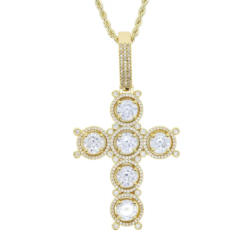 Round zircon golden cross