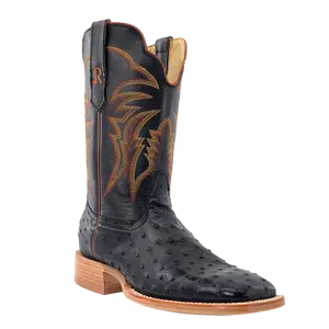 R.Watson Men's Full Quill Ostrich Leather Black Western Boot RW4507-2