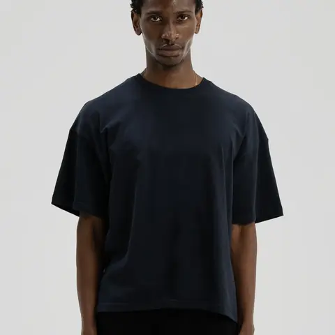LucidBlanks Men's 300 GSM Dark Navy Cotton Ribbed Round Neck Short-Sleeve Core Tee V2, Fabric Menswear Top T-Shirt