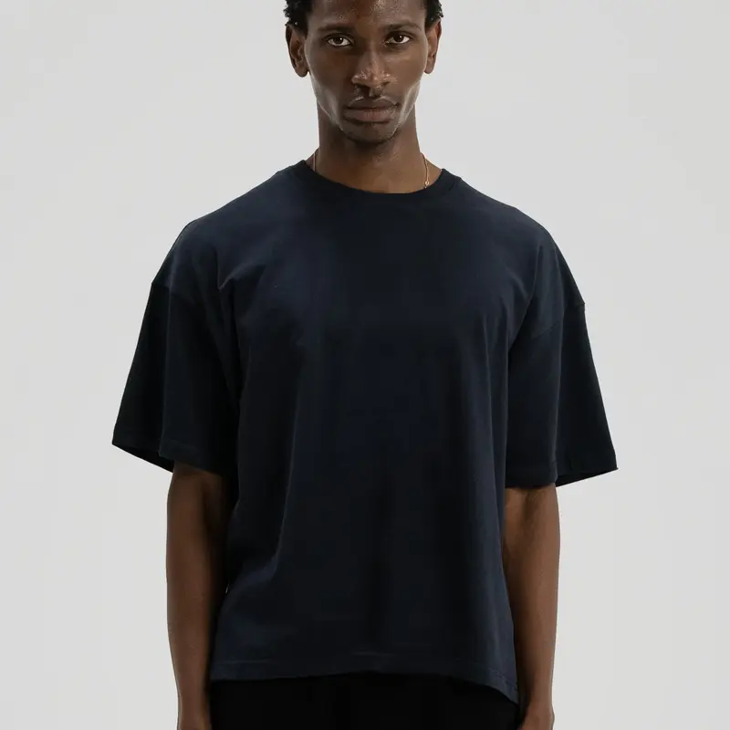 LucidBlanks Men's 300 GSM Dark Navy Cotton Ribbed Round Neck Short-Sleeve Core Tee V2, Fabric Menswear Top T-Shirt