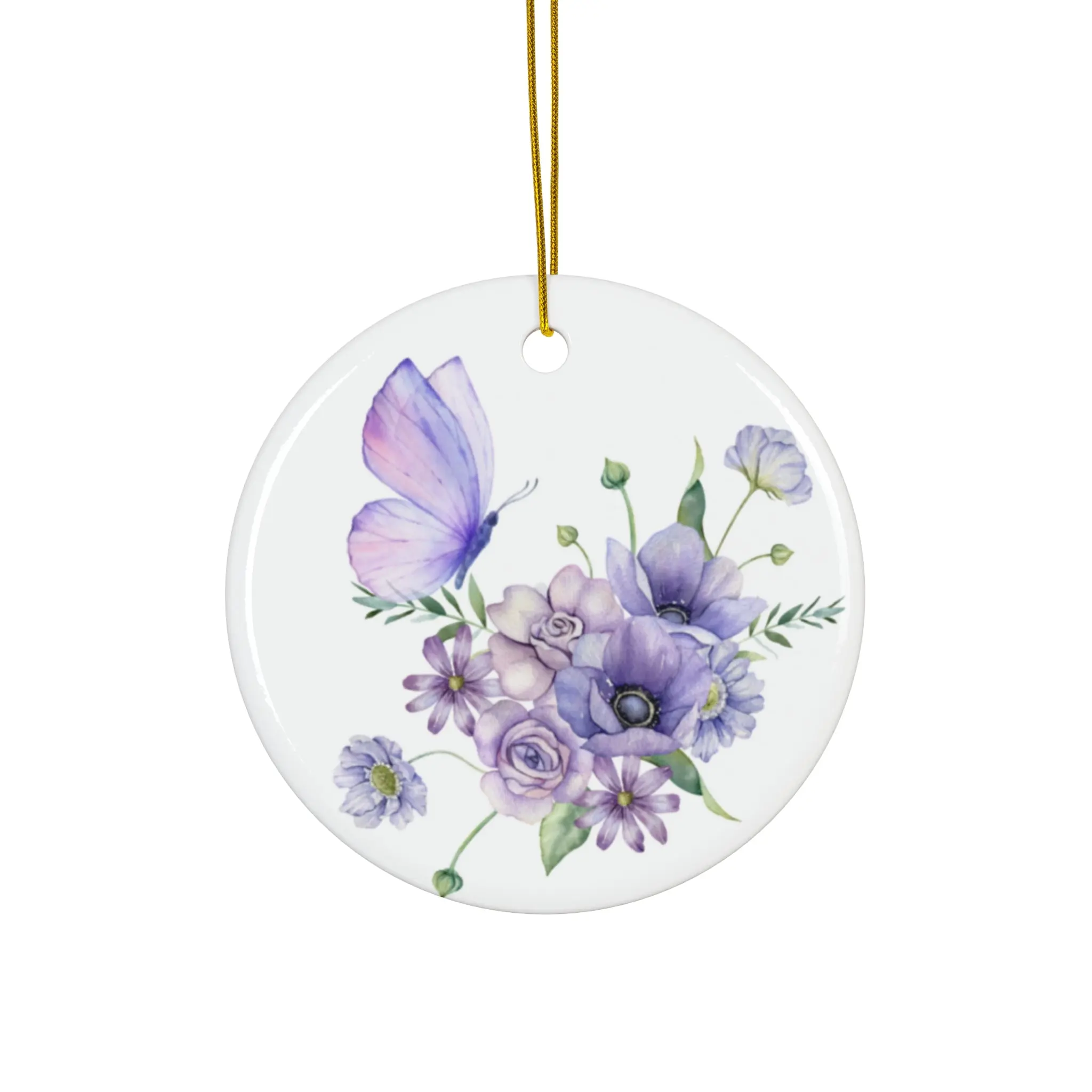 Dreamy Whimsical Butterfly Floral Ceramic Ornament