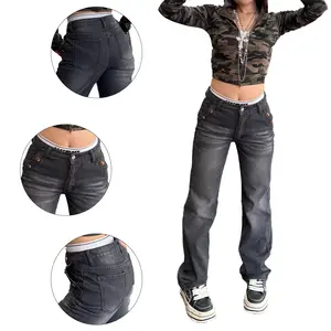 Women's Gray Black Wash High Waisted Wide Leg Jeans - Loose Fit Denim Pants with Streetwear Vibe