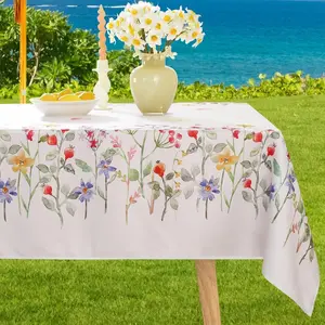 SASTYBALE Outdoor Tablecloth with Umbrella Hole and Zipper, Stain Resistant Table Cover Printed with Pastel Blooms, Patio Table Cover with Umbrella Hole for Outdoor/Summer (Rectangle, 52" x 70")