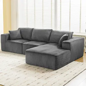 108" Corduroy Modular Sectional Sofa – 3-Piece L-Shaped Couch with Wrinkle-Resistant Fabric & Lounge Chair, High-Density Foam, Removable Washable Cushions for Living Room, No Assembly, Gray