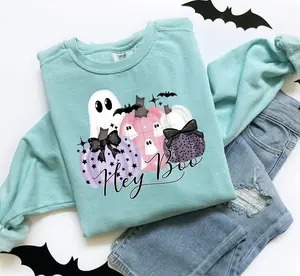 Hey Boo Shirt ~Glitter~ Womenswear Halloween Casual Pastel Sweatshirts Soft