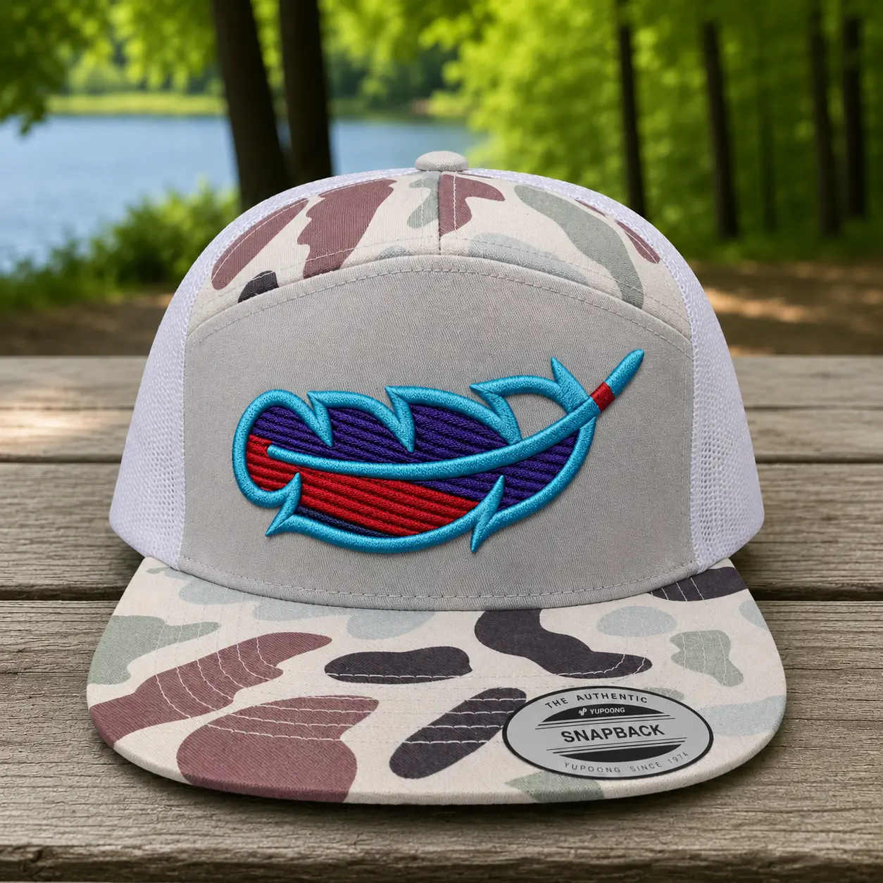 Feathered Outlaw Trucker Hat with a Bold Blue Feather, Casual Cap with a Breathable Mesh Back and Adjustable Snapback, Casual Hat, Mesh Back Keeps Airflow Easy