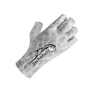 Fishoholic GREY-l/xl Fingerless Fishing Gloves w' Super Grip - UPF50+ Sun Protection Glove