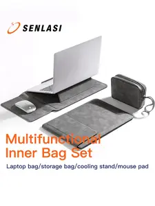 13/14/16 Inches Laptop Sleeve Bag, PU Leather Protective Cover, Padded Bracket Support, Mouse Pad, for Macbook, iPad, Hp, Acer, Chromebook, Surface