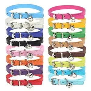 Synthetic leather pet collar with bell.