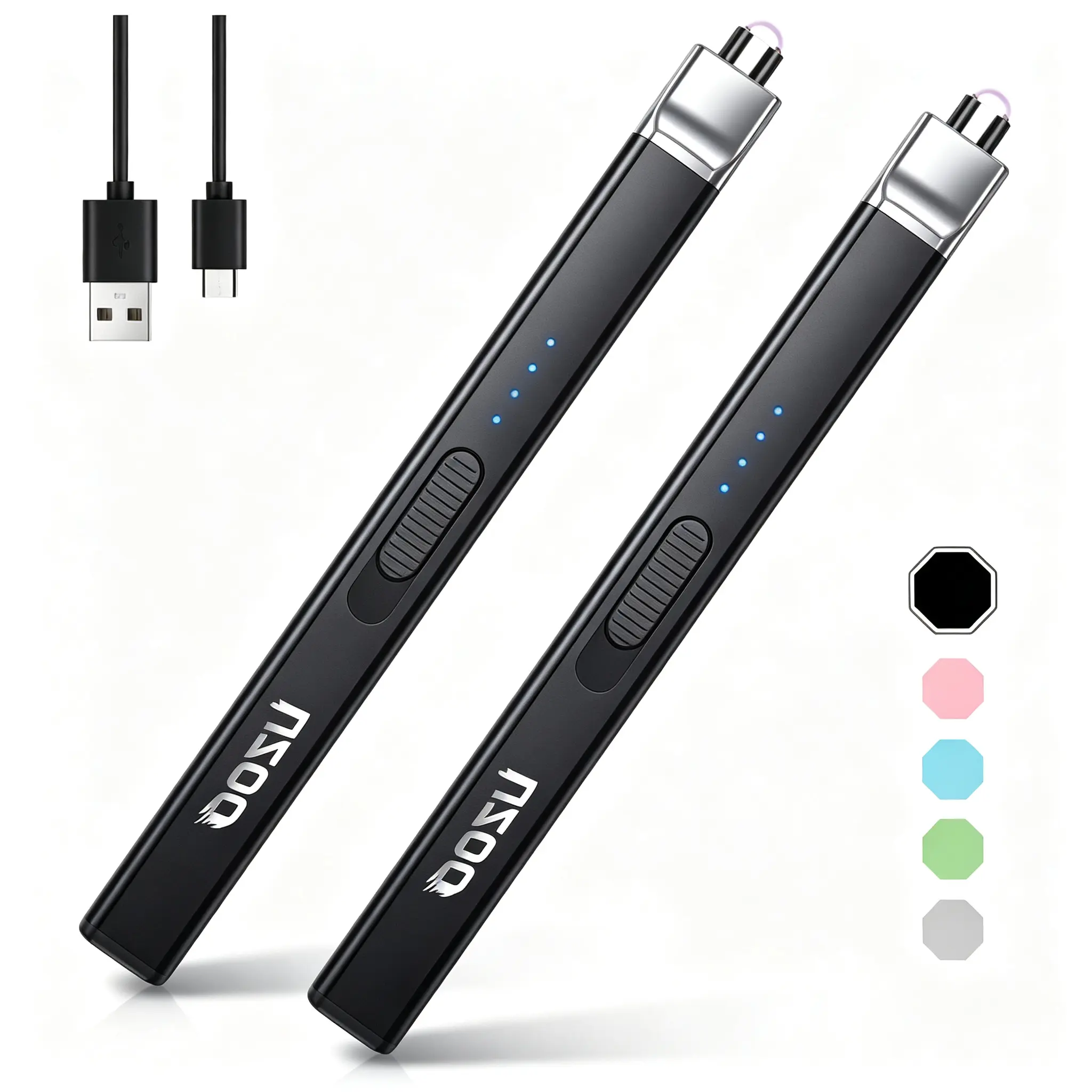 2 PCS Electric Candle Lighter, USB Rechargeable Plasma Arc Windproof Lighter with Safety Lock & Long Wand for Candles, BBQ, Grill, Camping & Valentine's Day Gift（Black）