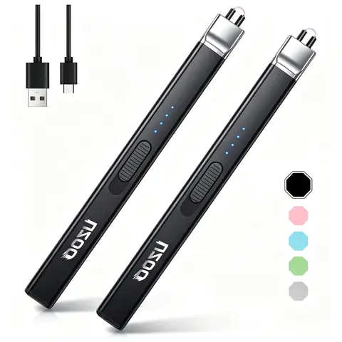 2 PCS Electric Candle Lighter, USB Rechargeable Plasma Arc Windproof Lighter with Safety Lock & Long Wand for Candles, BBQ, Grill, Camping & Valentine's Day Gift(Black)
