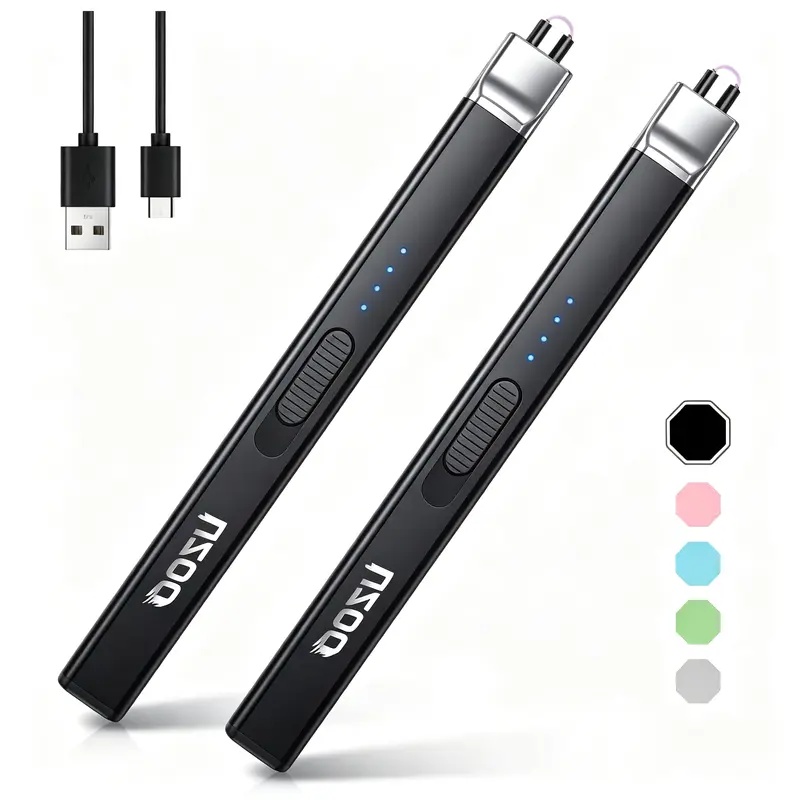 2 PCS Electric Candle Lighter, USB Rechargeable Plasma Arc Windproof Lighter with Safety Lock & Long Wand for Candles, BBQ, Grill, Camping & Valentine's Day Gift(Black)
