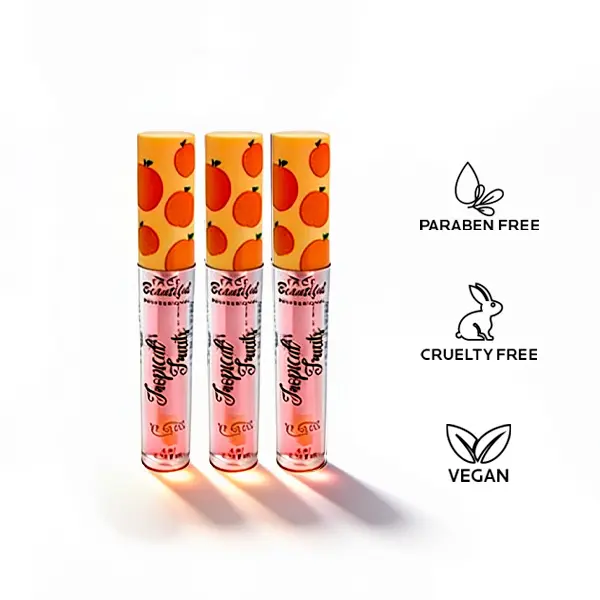 3x Peach Lip Gloss Set by Face Beautiful - Brazilian Sweet Fruity Scent, Ultra-Glossy Wet-Look Shine, Lightweight Non-Sticky Hydration, 3 x 4 ml / 0.14 fl oz