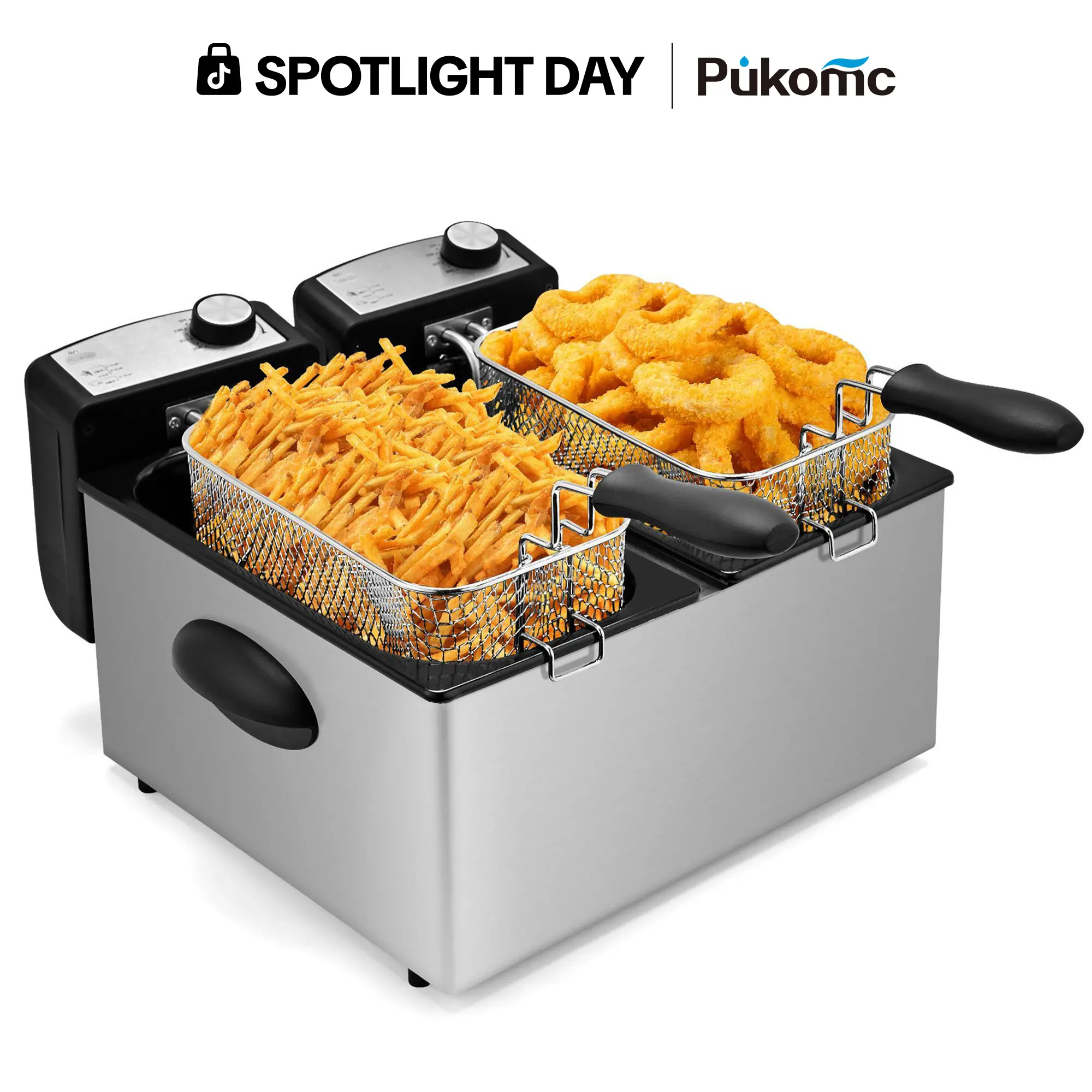 SUSTEAS 2-Basket Dual Tank Deep Fryer Pot - 3000W Stainless Steel Kitchen Appliance for Family, 5.2QT/6.3QT Dual Zone, Built-In Timer, Windowed Lid for Safer View, Odorless Filter, Non-Stick Insert Pot Fryer Cooker