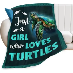 Just A Girl Who Loves Turtles Blanket Teal Sea Turtle Decor Throw Blanket Gifts for Girls Boys Super Warm Soft Plush Lightweight  Flannel Blanket Bedding Blanket for Kids Adults Women 50"X40"
