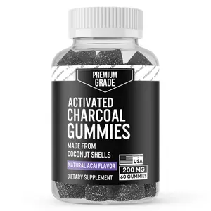 Premium Grade Activated Charcoal Gummies - Coconut Charcoal Supplements for Stomach, Digestion and Oral Health - No Bloat Vegan Gummy - Safe for Kids  - Natural Acai Flavor (60 Count)