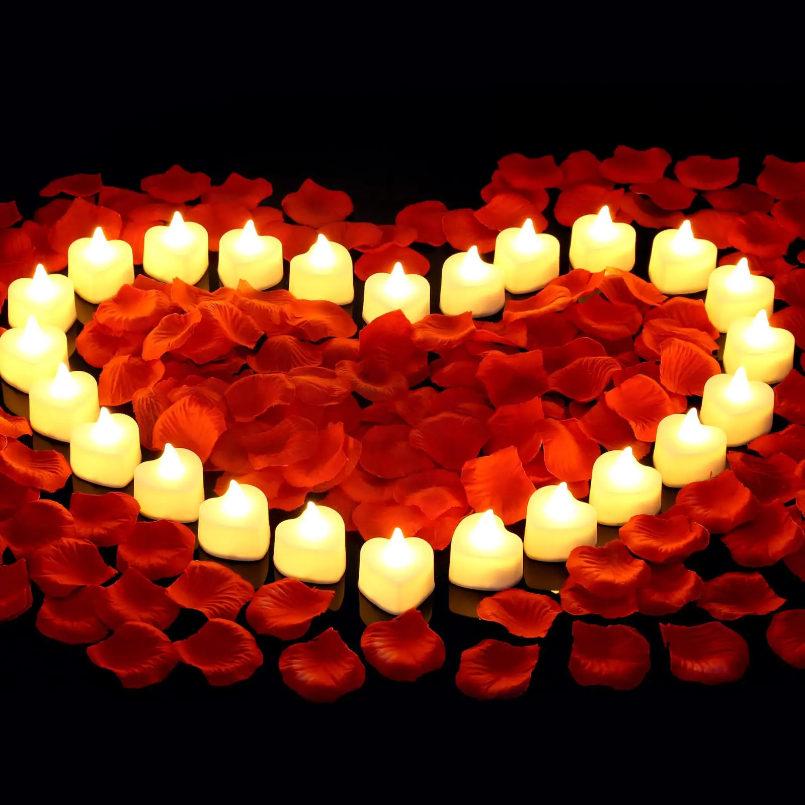 2000pcs Artificial Rose Petals with 24 LED Tea Lights, Decorative Fake Flowers Romantic Decoration Set for Night, Valentine's Day, Wedding Anniversary, Table Decor