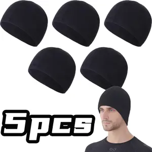 5-Pack Black Thermal Balaclava Beanie, Family Pack Unisex Adult Winter Skull Cap, Stretchy Knit Windproof Design, Suitable for Outdoor Sports Like Cycling Running Skiing, Mixed Size Fits Most, Great Value Set for Teams Groups