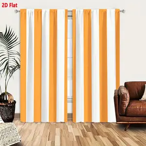 2Pcs Curtains2D Flat Vertical Stripes Pattern Alternating Bright Orange And White Uniform Symmetrical Repeating DesignWindow Drapes for Bedroom Room Decor Decoration Window Treatment.