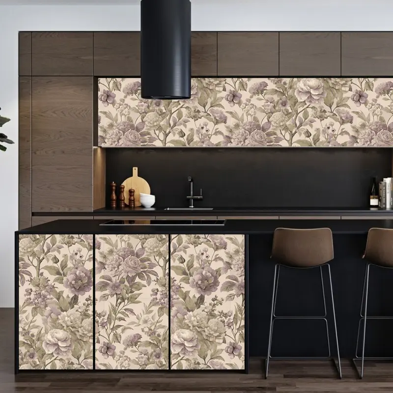 1 Piece Vintage American Floral Self-Adhesive Wallpaper | Premium Accent Wall Mural for TV Background, 44cm*300cm (17.32in*118.11in) | Instagram-Worthy Luxury Wall Decor for Living Room & Bedroom